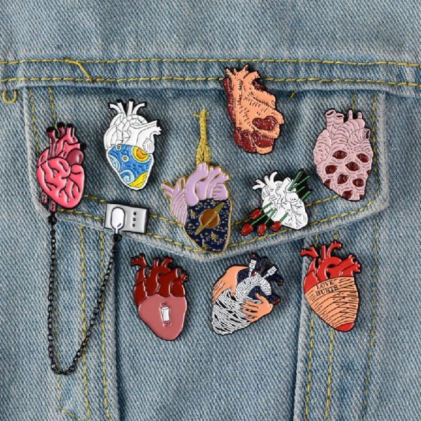 12 stycken Anatomical Heart Pin Kit Medicinsk-nålning Ceremoni Emalj Brosch Pin Emalj Lapel Pins Set för ryggsäckar