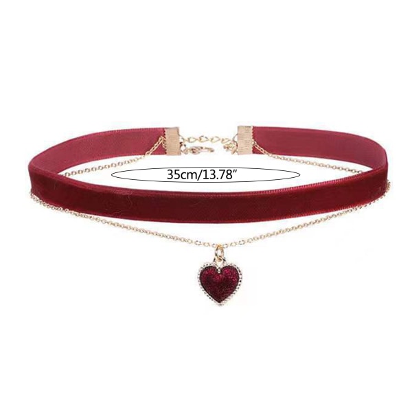 Utsökt dubbellagerhalsband Love Heart Pendant Choker Krage Justerbar nyckelbenskedja Sexig Kortkedja Halsband Ins Red wine