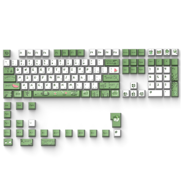Tangentbordstangenter 129 st Gröna Grod-tangentbordstangenter OEM-profil Komplett Set Tangentbordstangenter Färgsublimerade Tjocka PBT-tangenter för Mekaniskt Gaming-tangentbord