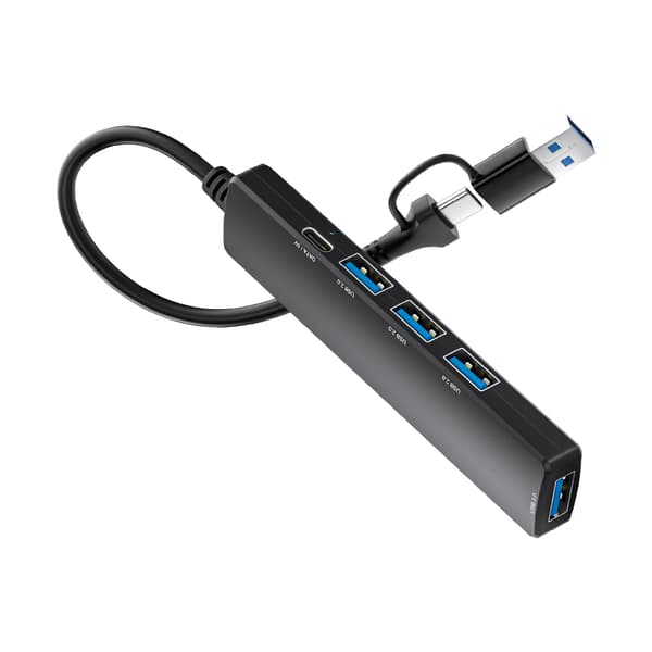 USB C+USB -keskitin 5 porttiin 3xUSB2.0+1xUSB3.0+1xType C virta- ja dataportti PC:lle