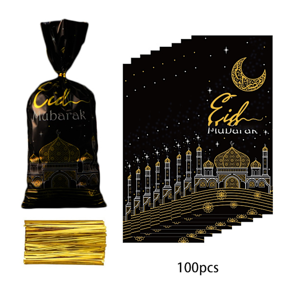50/100 stk. Eid Mubarak Gaveposer med Tau Gaveinnpakning Pose Tilbehør for Godteri Dessert Kjeks Poser