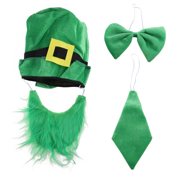 Saint Patricks Day Cosplay kostym Set Top Hat med skägg grön fluga slips