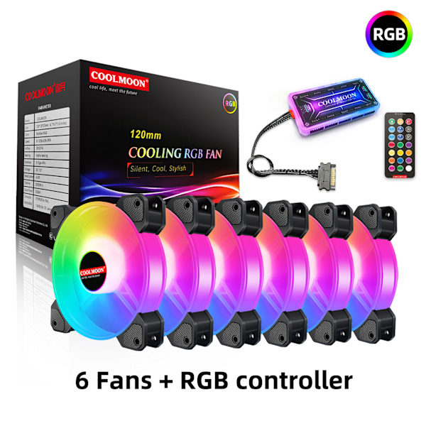 Coolmoon Datorchassi PC Fläkt Justera RGB Kylfläkt Tyst Kontroll Datorkylare Kylning RGB för Chassifläktar 120mm