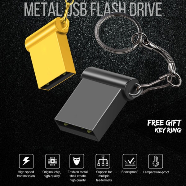 Super Mini U Disk Usb2.0 Flash Drive 18MB/s Pen Drive 1GB 2GB 4GB 8GB 16GB 32GB 64G 128G Thumb Memory Data Stick Metal Golden 2GB