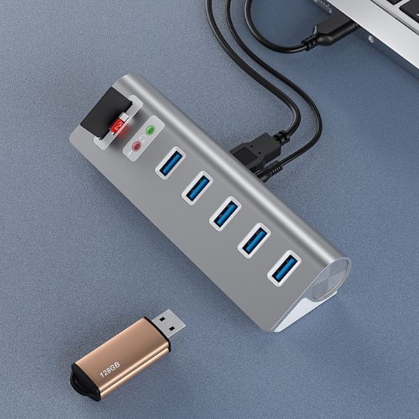 USB Hub 5-portar USB3.0 Dockningsstation Power Ljudgränssnitt SD TF Dubbel kortplats för dator PC Laptop