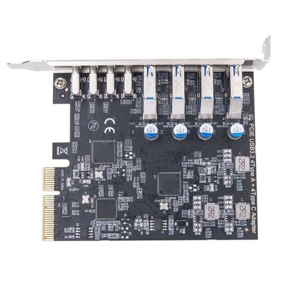8-portars USB-hubbar PCIE USB3.2-kort 20 Gbps total bandbredd (4xUSB C+4xUSB )