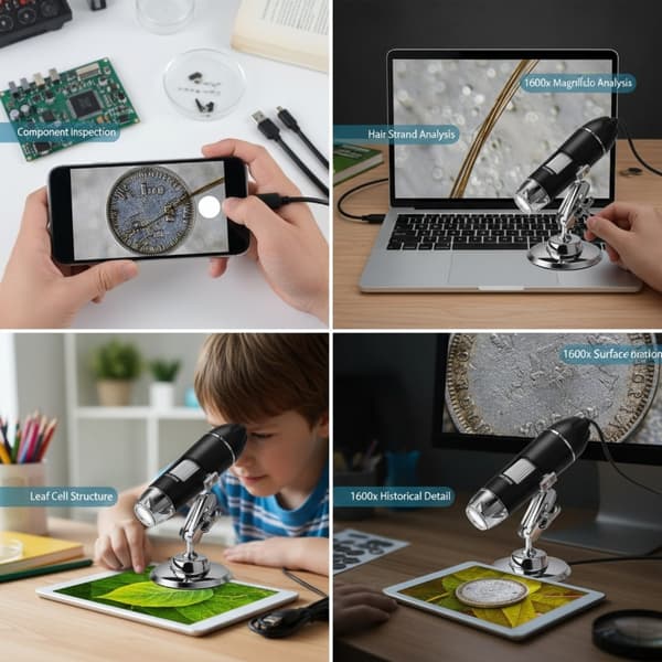 Professionelt 1600X digitalt mikroskop til computertelefon videnskabelig observation