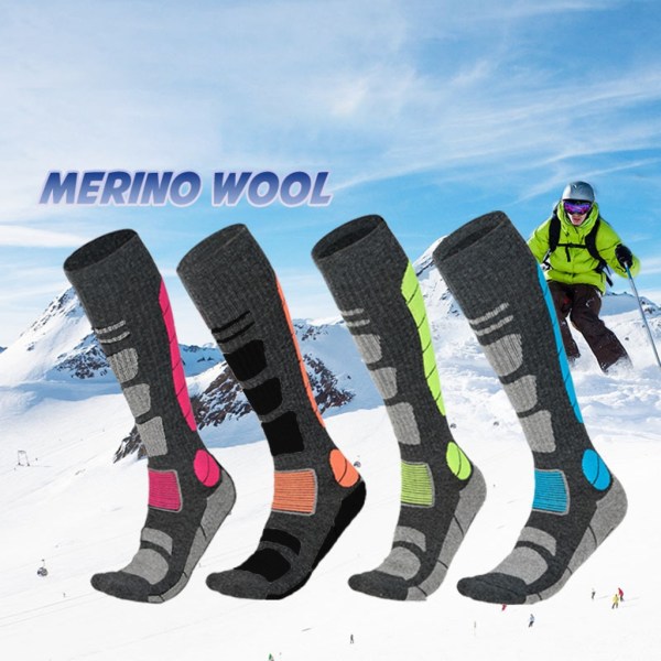 Ett par ylle skidstrumpor för män kvinnor ungdom, kompression snowboard strumpor Knähöga tjocka thermal för kallt väder 4 L