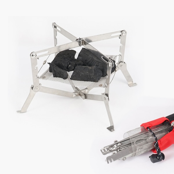 Utomhuscamping Mini Campfire Fire Pit Rack Rostfritt stål hopfällbart mesh Mesh large