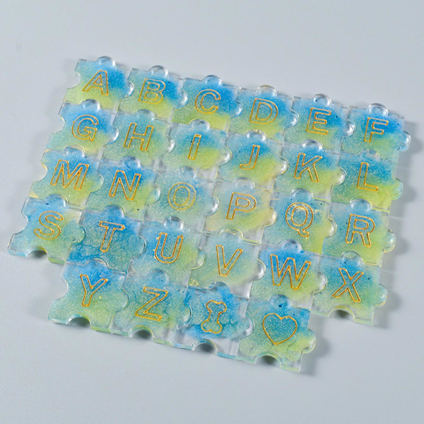 Alphabet Puzzle Jigsaw Form Bokstavsnummer Ovalt hänge DIY Resin Mould null - 2