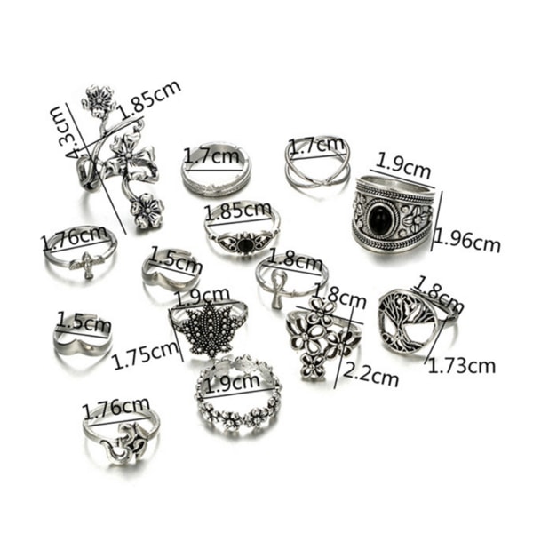 14 ST Knuckle Stacking Rings Boho Vintage Finger Rings Stapelbara Silver Rings Set Smycken Accs för kvinnor Tonårstjejer