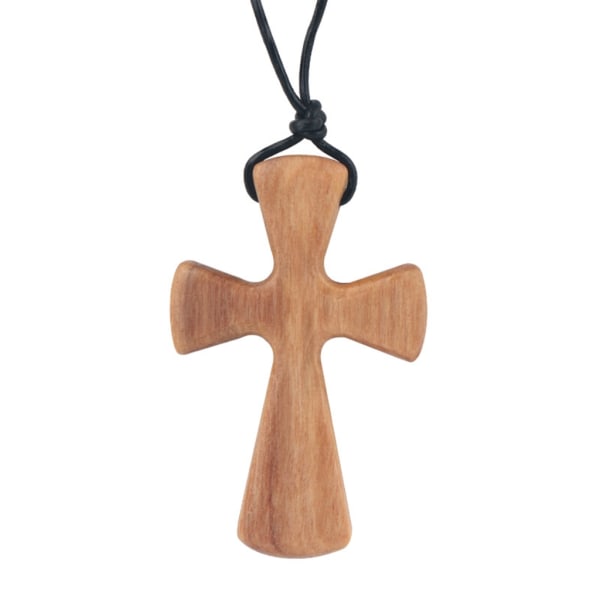 Olivträ hänge Långt justerbart svart läderrep Halsband Korsformigt hänge Kristna presenter för män och kvinnor null - A