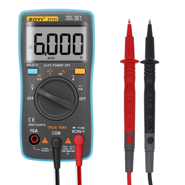 ZT101 Digital multimeter Bakgrundsbelysning A-C/D-C Amperemeter 6000 Counts A-C/D-C Amperemeter Voltmeter Bärbar Mätare Spänningsmätare