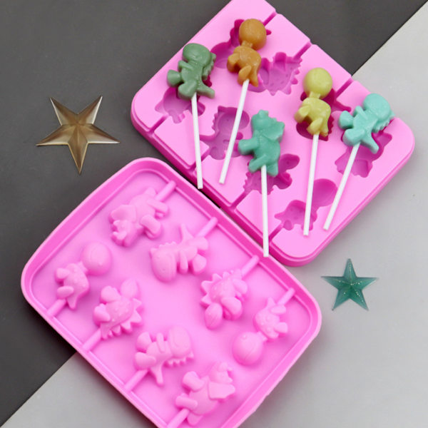 Tecknad press Söt dinosaurieform Silikon Lollipop Form Bakredskap Lätt Säker Fondant Form Present för bakning