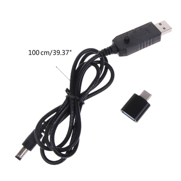 QC3.0 USB/Typ C PD till 5V-12V Justerbar Steg Upp Kabel Strömkabel 1m