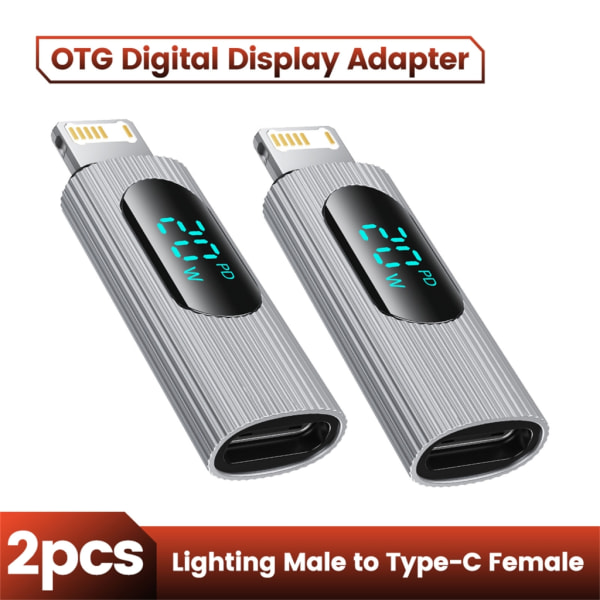 USB C till Lightnings-adapter 20W PD Snabbladdningsstöd Dataöverföring Digital Display OTG-kontakt för mobiltelefon Silver