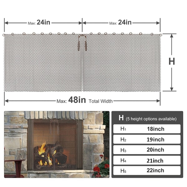 Eldstäder Mesh Screen Gardin Förhindra gnistskydd Kedja Eldstäder Byte Hängande Mesh Gardin Skärm Slitstark C