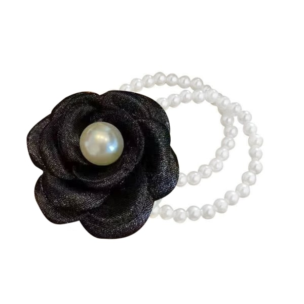 Blomma Hår Scrunchies För Kvinnor Blomma Hår Slips Armband Blomma Hästsvans Hållare Pearl Hår Slips Elastiskt Pearl Armband Black