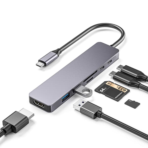 Multifunktionell Typ C Hub-Adapter, USB3.0, PD100W Laddning för Hemma Bio