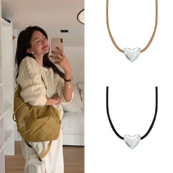 Mode Brunt Svart Rep Halsband Kvinnor Justerbart Elegant metallskal Hjärthänge Choker Smycken Julklapp Brown shell