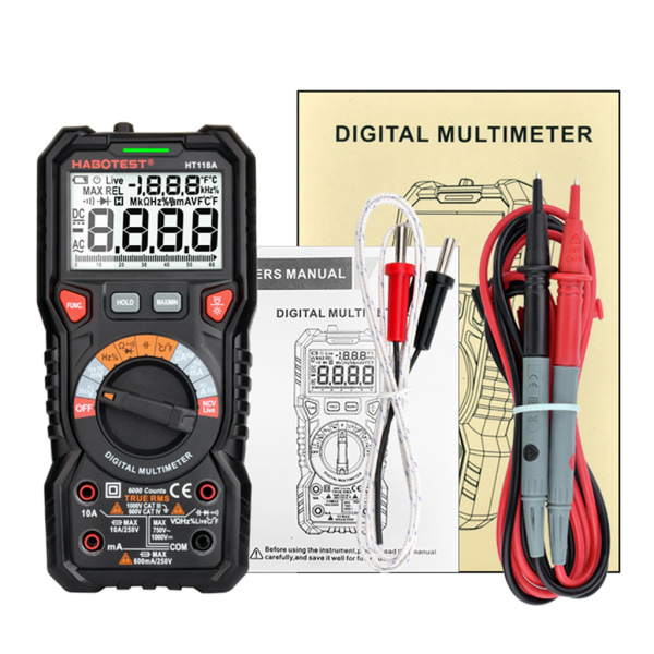 HT118A multifunktionell digital multimeter 6000 räknar sann RMS Mätning av spänning Strömfrekvens Temperatur NCV-test