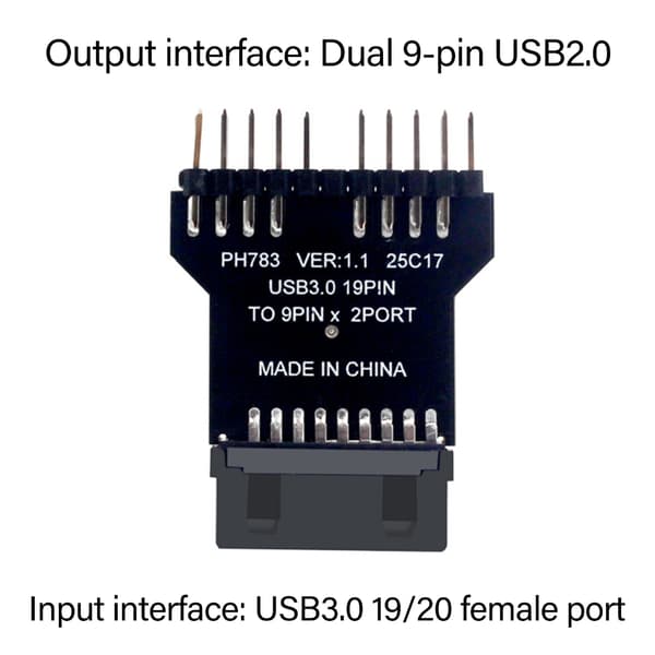 Intern 19-pinners til dobbel 9-pinners USB2.0-adapter ekspansjonsmodul for datamaskin