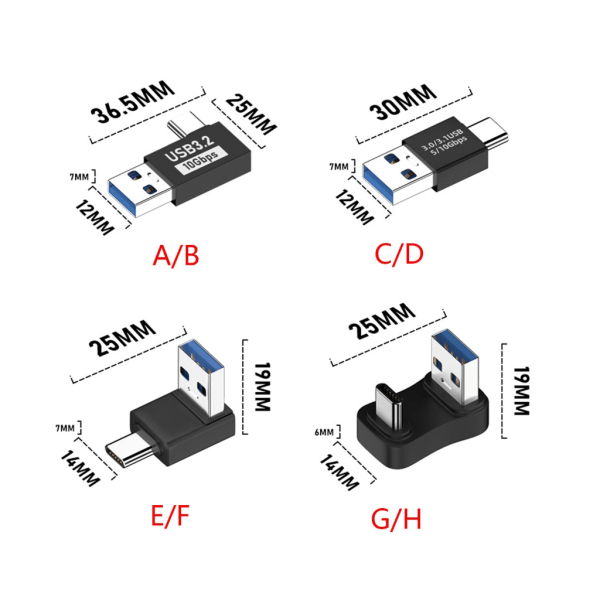 Portabilitet USB C hane till USB3.1 hane Adaptrar Laddare 10Gbps Dataöverföring 60WQC PD 15W Laddare Power A