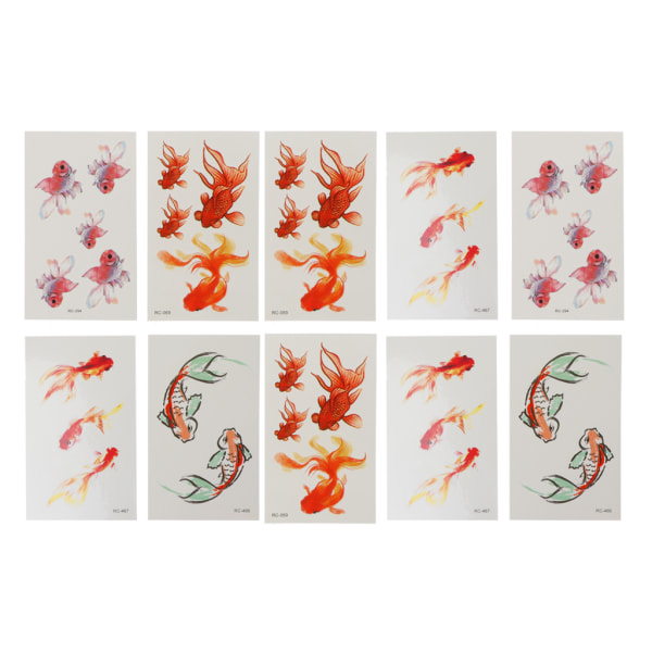 10 ark 3D Vivid Goldfish Tattoos Sticker Koi Pond Målning Epoxihartsfyllningar Material för DIY-hantverk Smycketillverkning
