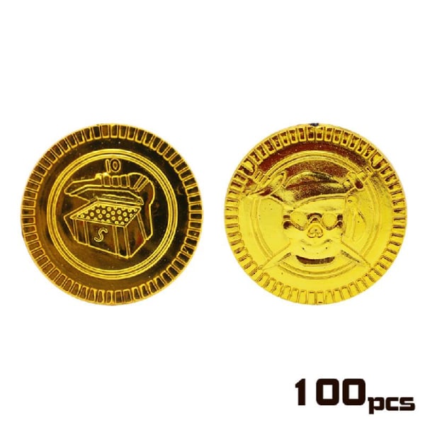 100 st guldpläterade mynt Pirate Treasure Game för låtsaspengar Halloween Party Pro null - 100 pirate pattern gold coins