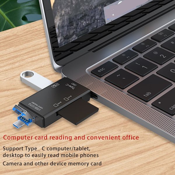 6 i 1 multifunktionell kortläsare USB3.0 för övervakningskamera Digitalkamera surfplatta för Windows Black