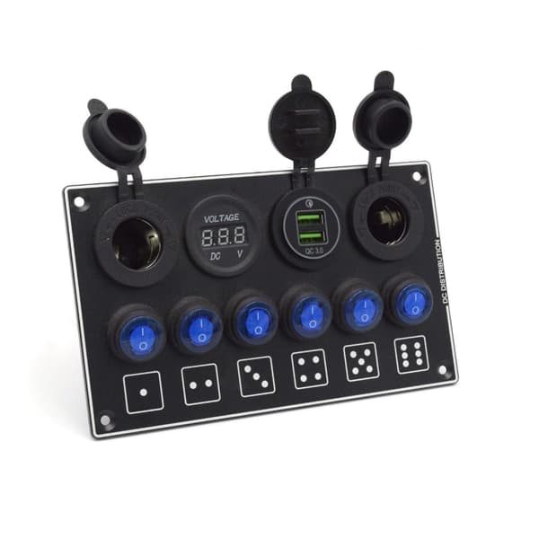 Robust 12V 6-girs betjeningspanel med to USB-strømporter