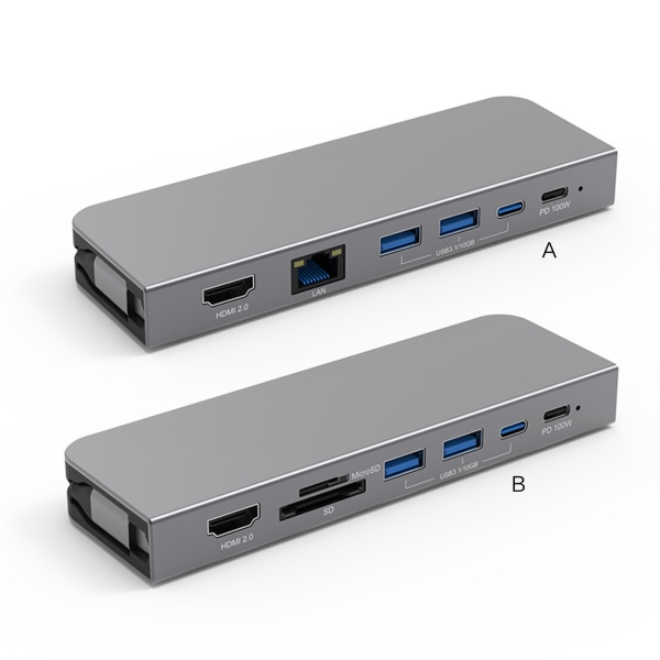 Blueendless USB 3.1 10 Gb HUB Type-C Adapter Dockningsstation HDMI2.0-kompatibel Gigabit Lan PD 100W för MacBooks bärbar dator 7 in one