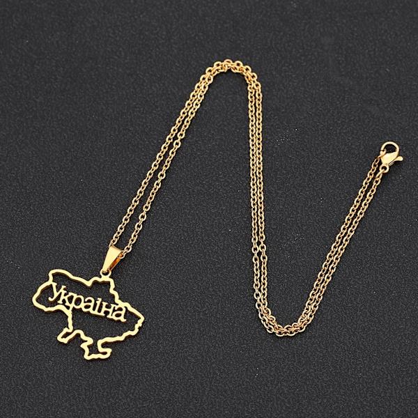 Ukraina Karta Hänge Halsband för män Kvinnor Rostfritt stål Guld Silver Choker Ukraina Kontur Hjärta Flagga Smycken Present Silver - D