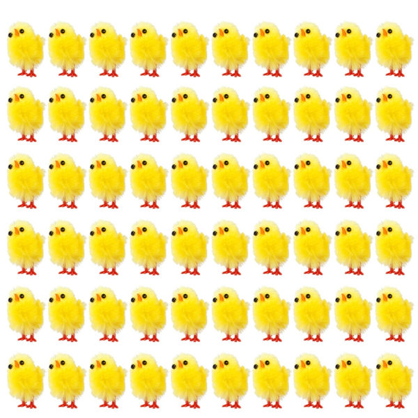 Påsk Mini Fluffy Chicks Paket med 60 plysch kycklingfigurer Tårtstoppare Påskjaktstillbehör Överraskningsleksak för fyllning