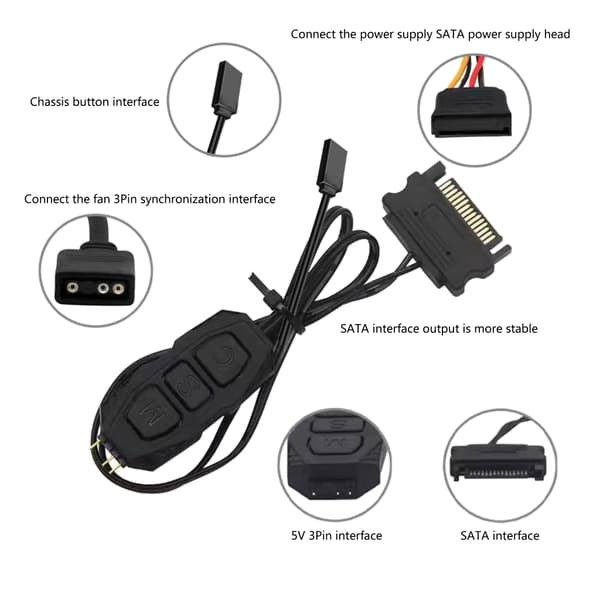 5V 3-pin til ARGB Adapter Kontroller Datamaskin Vifte LED Belysningskontroller