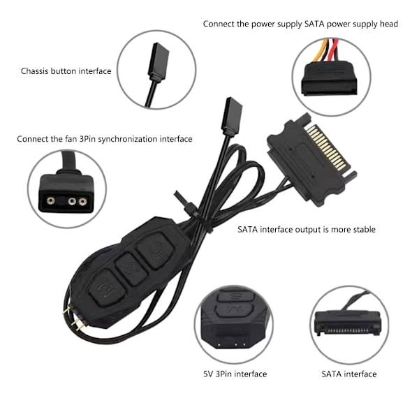 5V 3Pin till ARGB Adapter Controller Datorfläkt LED Belysningskontroller
