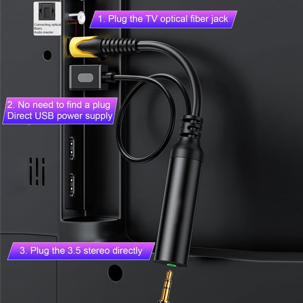 SPDIF til 3,5 mm konverter til digital optisk lydadapter optisk