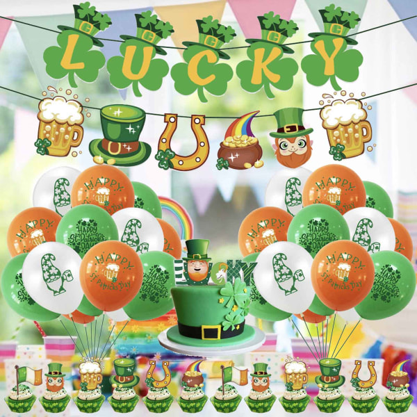 Patrick's Day Dekoration Set Lucky Clover för Banner Gnome Balloons Cake Toppers null - Set 2