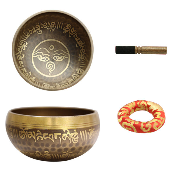 Nepal Tibetansk Buddhist Skål Set Pad Ring Mallet Meditation Sångskålar Kit