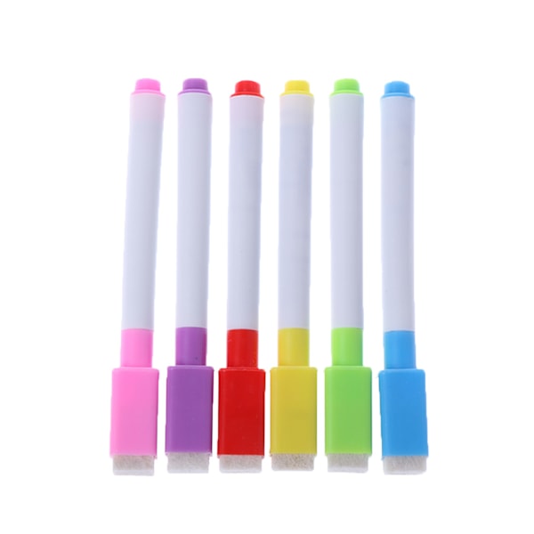 6 st/set Whiteboard Raderbar Markeringspenna Med Sudd Skolmaterial