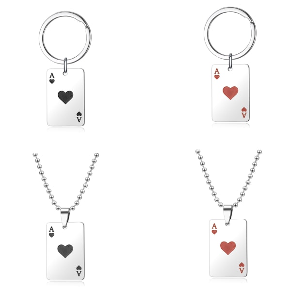 Unisex mode Lucky Ace of Spades Halsband Nyckelring, Silverhänge för män, Rostfritt stålhus, Fortune Cards Spades necklace