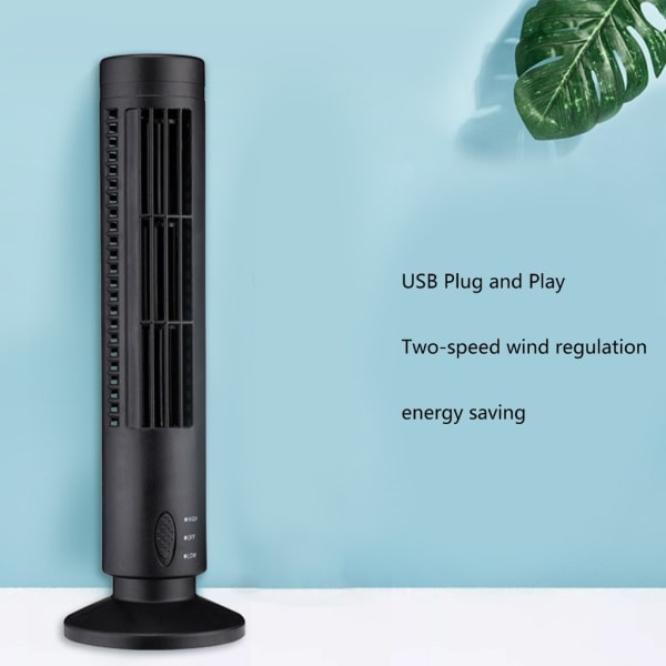 Mini Portable Tower Fläkt Tyst Bladeless 2-växlad elektrisk fläkt USB -driven Tower Fläkt Vertikal Luftkonditioneringsfläkt