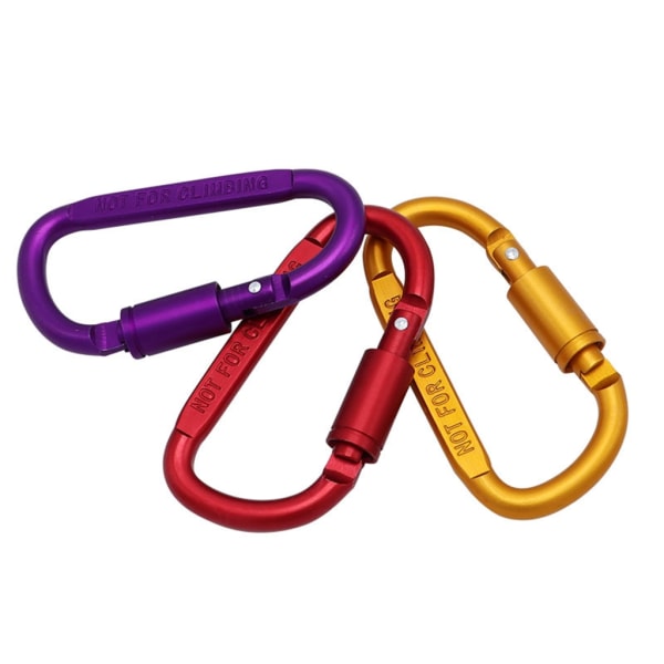 Aluminiumlegering D-Shape Spänne Bergsklättring Karbinhakar Clip Twistlock Karbinhakar Krokar för camping, vandring, fiske Purple