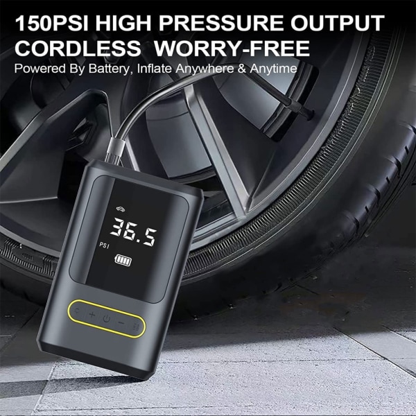 Billuftkompressor Mini-portabel trådlös digital elektrisk uppblåsningspump Uppblåsbar för bil Motorcykel-cykeldäck 80W
