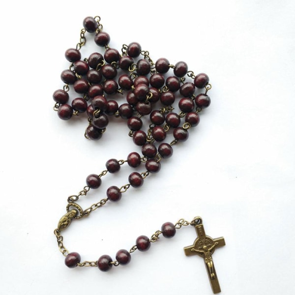 Unisex trä lång radband pärla kedja Jesus för kors krucifix för kors halsband gåva