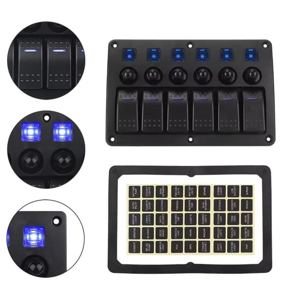 Marine 6-positions vippströmbrytarpanel, väderbeständig ABS LED-vippströmbrytare Blue