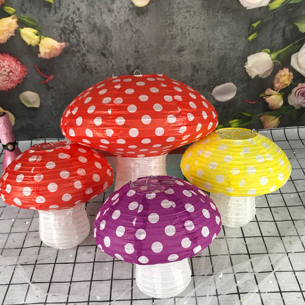 Stor svampformad papperslykta för födelsedagsfestdekor med skogstema Hängande 3D-svampprydnad Lyktabakgrund Red 30CM
