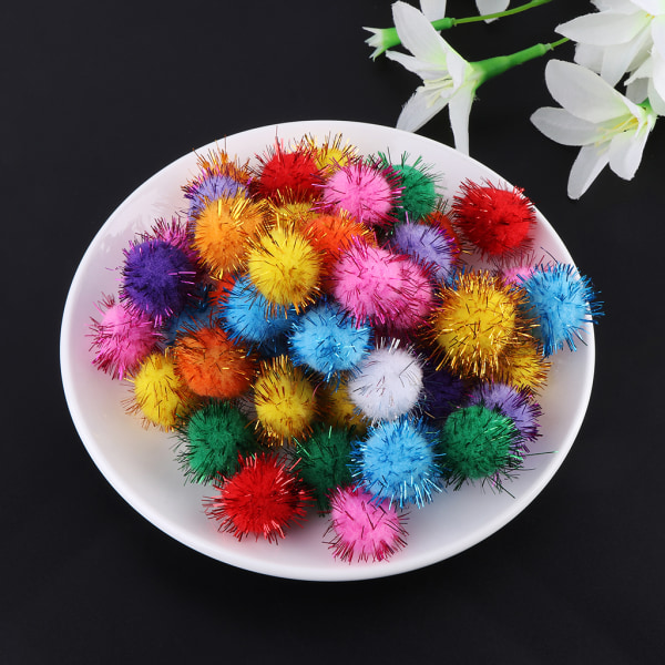 100st 25mm Mini Fluffy Soft Pom Poms Pompoms Glitter Ball Handgjorda barnleksaker DI