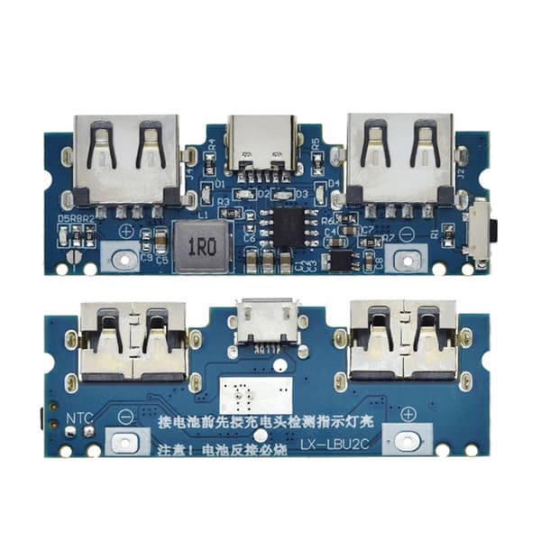 MicroUSB Typ-C USB Laddningskort LED Dubbel USB 5V 2.4 A för Mobil 18650 Ström