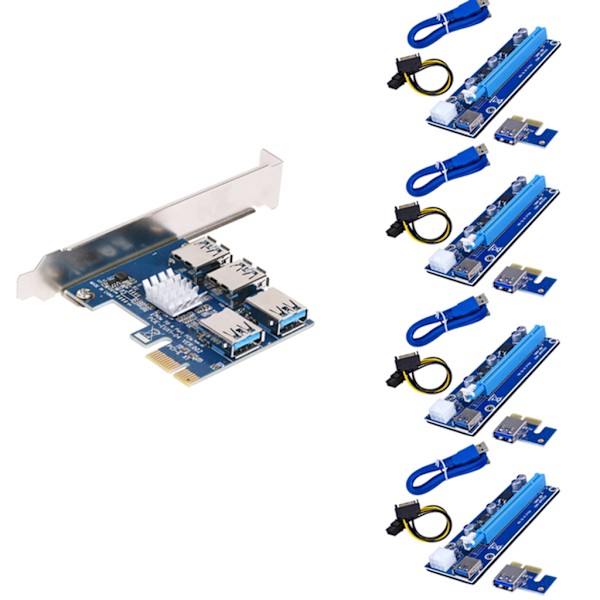 PCI-E för Express 1x till 16x Riser-kort USB 3.0 Adapter PCIe 1 till 4 Slot PCIe Port Multiplier-kort för BTC Bitcoin Miner